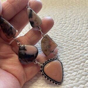 Stunning PERUVIAN PINK OPAL Handmade Sterling 925 Necklace Size 21" #937D